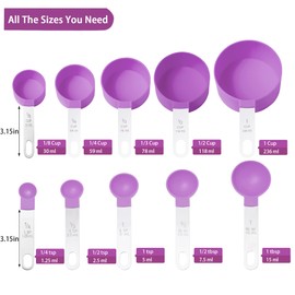 Measuring Cups and Spoons Set of Huygens Kitchen Gadgets 10 Pieces, Stackable Stainless Steel Handle Measuring Cups for Measuring Dry and Liquid Ingredient (Mauve)