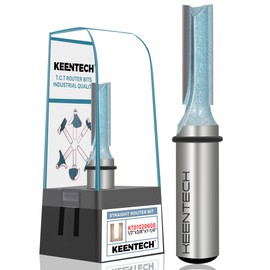 KEENTECH Carbide Tipped Double Flute Straight Router Bit, 1/2 Inch Shank Router Bit with Heat Resistance Coating 3/8" Dia. Cutting Depth 1-1/4" for Woodworking Grooving, Dadoing, Edge Profiling