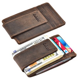 kinzd Money Clip, Front Pocket Wallet, Leather RFID Blocking Strong Magnet thin Wallet (Crazy Horse dark brown)