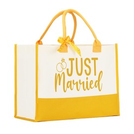 Jeteman Bachelorette Bride Tote Bag, Bridal Shower Gifts - Just Married Bride Wedding Christmas Gifts, Canvas Tote Bag for Women, Wedding & Engagement Party, Beach Bag (yellow)