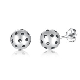 Sterling Silver Basketball Pickleball Football Soccer Volleyball Tennis Ball Stud Earrings Women Sport Heart Earrings Jewelry Gifts (Pickleball)