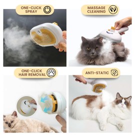 2025 Pet Grooming Brush with Spray for Cats & Dogs; Water/Mist/Steam Tool for Cat & Dog; 4in1: Self Cleaning, Anti Static Shedding Spray Comb, Hair Removal, Misting Indoor Steamy Grooming Brush