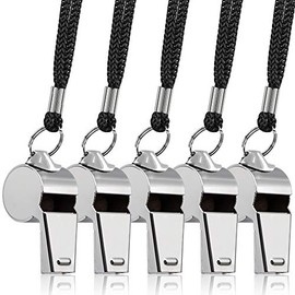 5 Unidades Silbato de Acero Inoxidable, FineGood Silbato de Metal Fuerte con Cordón para los árbitros Entrenadores Salvavidas Survival de Emergencia Baloncesto Fútbol Hockey