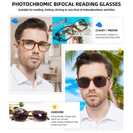 OCCI CHIARI Photochromic Bifocal Reading Glasses Mens,Transition Wide UV Protection Sunglasses Readers 1.0 1.5 2.0 2.5 3.0 3.5 4.0(Black x400)