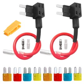 DanYun 2pcs Micro2 Small Circuit Fuse Tap Kit Car Flat Type Blade Fuse Holder with Wire Harness Small Fuse Holder Car Blade Fuse 8pcs Micro2 Blade Fuses (2 each 10A/15A/20A/25A) + 1pcs Fuse Removal