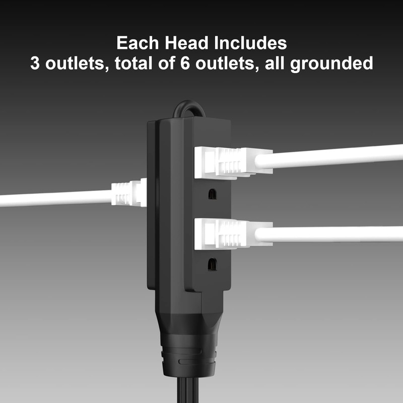 Cable de extensión doble con múltiples tomas, cable de extensión