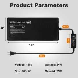 LUCKY HERP Reptile Heating Pad 24W 8X18 Inch with Thermostat, Under Tank Heater Terrarium Warmer Heat Pad and Digital Thermostat Controller for Hermit Crab, Turtles Lizards, Reptile