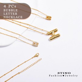 stino Initial Letter Necklace Set, 4-Piece Gold Plated Bubble Alphabet Pendant, No Tarnish Layered Chain Jewelry for Women, Standard, Brass, No Gemstone