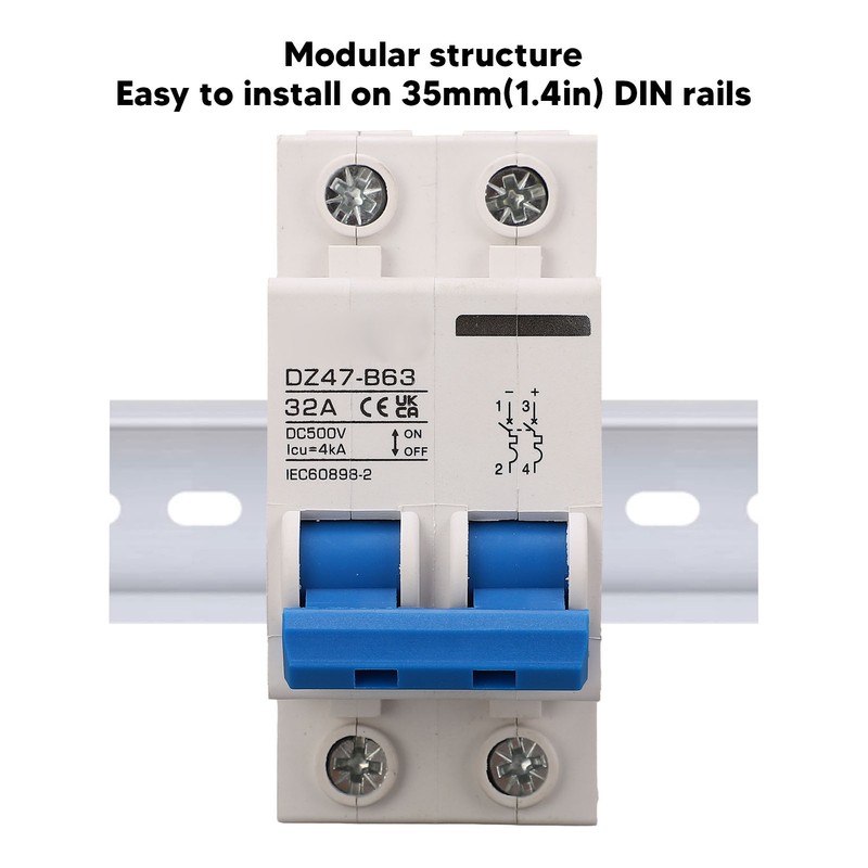 2P Type B Circuit Breaker 4000A Breaking Capacity Solar PV