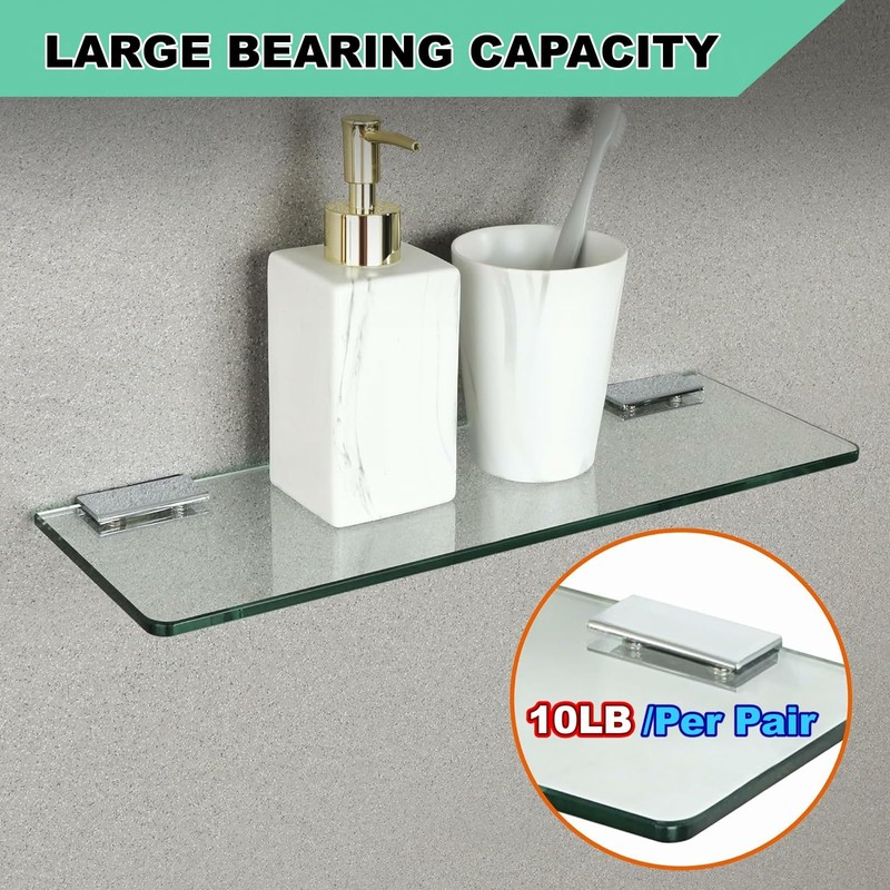 Alise 2 Pcs Adjustable Frameless Rectangle Glass Shelf Bracket Holder