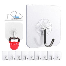 KoCaBo 20 PCS Ganchos Adhesivos para Pared,Impermeables y Autoadhesivos,Ganchos para Pared Sin Clavos o Tornillos,Clavos adhesivos para pared,Ganchos Transparentes para Cocinas,Dormitorios,Baños.