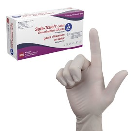 Dynarex Safe-Touch Disposable Latex Exam Gloves, Powder-Free, Size Extra-Large (XL), Box/100