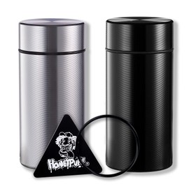 Honeypuff Smell Proof Jar, Portable Airtight Storage Container With Silicone Ring, 42ml Multi-Use Aluminum Stash Bottle for Coffee, Herb & Spice Keep Fresh(Black-Silver)