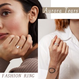 Aurora Tears Stars Adjustable Rings 925 Sterling Silver Pentagram Amulet Cubic Zirconia Open Ring Jewelry Gifts for Women and Girls DR0128W