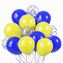 KBZVNAF Blue and Yellow Latex Balloons - 60 Pack 12 inch Royal Blue Yellow Confetti Party Balloons for Birthday, Baby Shower, Wedding, Graduation Party Decorations