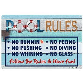 VOTHI Funny Metal Pool Rules Signs；Pool Deck Accessories；Vintage Pool Accessories Patio Swimming Pool Tin Sign Decorations Outdoor 8x12 In