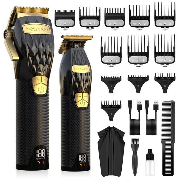 MOSMAOO Professional Hair Clippers and Hair Trimmer Combo Set for Men, Cordless Barber Clippers for Hair Cutting &Beard Trimmer with 5 Rotational Speeds and Adjustable Blade for Men, Women, and Kids