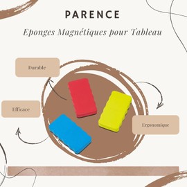 Parence. - Magnetic Sponge for Whiteboard - Brush for Dry or Wet Cleaning of Your Board - Magnetic, Whiteboard and Board, 11 x 5.7 x 2.2 cm - Random Colour