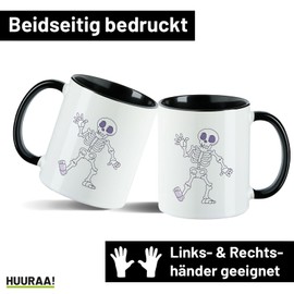 Huuraa Kaffeetasse winkendes Skelett Comic Geschenk 330ml Schwarz winkendes Skelett Präsent