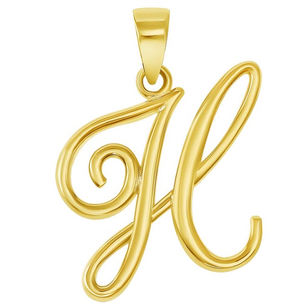 Jewelry America Solid 14k Yellow Gold Elegant Script Letter Cursive