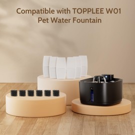 Cat Fountain Filters, 6 Pieces Filters + 6 Pieces Foam Filters for TOPPLEE Drinking Fountain for Cat