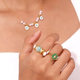 Tomovely Rings for Women 18K Gold Plated Dainty Emerald Rings Oval Cut Diamond Women's Snowflake Diamond Ring Adjustable 6-9、 (6)