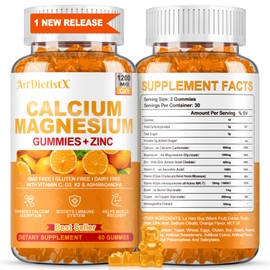 Calcium Gummies 1200 mg with Magnesium Glycinate for Adults - Calcium Citrate with K2, Boron, D3, Zinc, Copper and Ashwagandha - Extra Absorption Calcium Supplement for Women Men, Muscle, Immune, B0ne