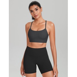 HeyNuts to Freest Womens Y Back Sports Bra, Low Impact Spaghetti Thin Strap Racerback Wirefree Workout Athletic Basic Gym Yoga Tops Padded with Built in Bras Graphite Grey M