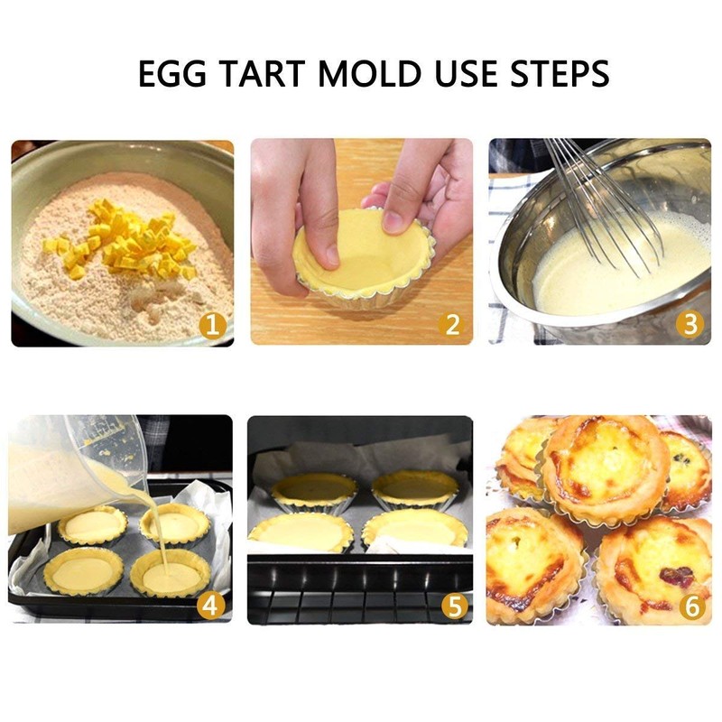 NNon-Stick Egg Tart Molds, Carbon Steel Mini Baking Cup, Reusable