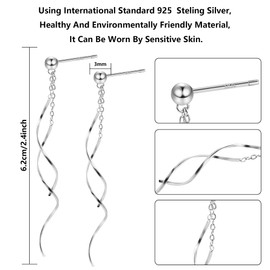 ASH'S CHOICE Silver Tassel Earrings for Women, All Body Solid Sterling Silver 925 Earrings Stud Earrings, Long Tassel Wave Earrings, Hypoallergenic Jewellery Earrings Drop Hanging, 1