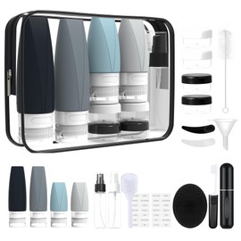 FLOVAOZ Kit de Viaje Aseo Personal, Set de 20 Travel Essentials, Botellas de Viaje Avion para Loción/Champú/Acondicionador/Lavado Corporal Approved Leak Proof (Style 4)