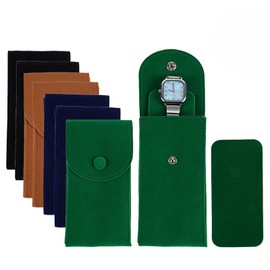 GeryVtee 8 Pcs Velvet Watch Pouch Portable Watch Pouch Single Watch Travel Case Watch Storage Bag Luxury Gift Bag with Snap Button for Jewelry Watch Organizer(mix color)