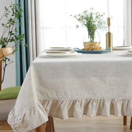 Sandweek Vintage Linen Rectangle Tablecloth Tassel Table Cloth Heavy Weight Cotton Fabric Dust-Proof Table Cover Kitchen Dinning(Rectangle/Oblong, 55 x 87 Inch, Linen)