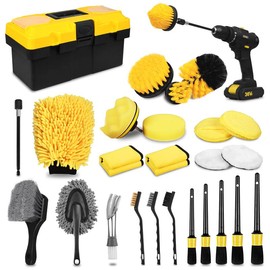 26Pcs Car Detailing Brush Set, Car Detailing Kit, Car Detailing Brushes, Car Cleaning Kit (without Drill), Car Windshield Cleaning Tool, Professional Car Care kit - Car Wash Brush kit for Interior Exterior Wheels:_18Pcs-With Bag