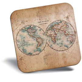 Destination Vinyl ltd Fridge Magnet - World Hemispheres Vintage Style Map 14392