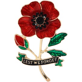 Lalavon Red Poppy Brooch Metal Red Flower and Green Leaf Poppy Badge Pins Lest We Forget, 2025 Remembrance Day Pin Badges for Women Men Veteran Gifts Memorabilia