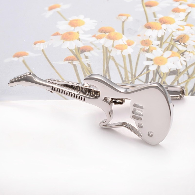Yoursfs Guitar Tie Clip Music Silver Funny Tie Pin Funny