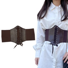 EIHI Women's Corset, Pirate Costume, Medieval Belt, Women's Tied Waspie Belt, Wide Lace-Up Belt, Corset Elastic Waist Belt, Brun, 1 Piece, bronze