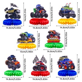 8 Pcs Hot Wheels Birthday Decorations, Cars Happy Birthday Decorations Set Table Centerpiece for Cars Themed Honeycomb Centerpiece
