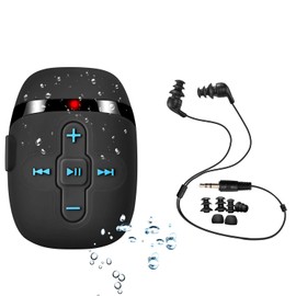 (Black) - Waterproof MP3 Player for Swimming and Running,Underwater Headphones with Short Cord, Shuffle Feature (Black)