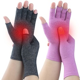 Kecartu 2 Pairs Compression Gloves for Rheumatoid Arthritis, Osteoarthritis, Carpal Tunnel Pain, Fingerless Arthritis Hand Gloves for Women Men Support Work&Computer Typing (Black+Purple, Small)
