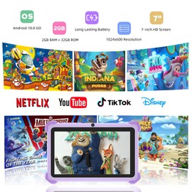 zcobro Kids Tablet Child 7 inch for Toddler 32GB Android Kids Learning Tablet with Protective Case WiFi YouTube Parental Control, Bluetooth, Preinstalled Educational Contents for Girls Boys, Purple