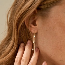 YANCHUN Gold Threader Earrings: Rhinestone Tassel Dangle Earrings, Minimalist Long Chain, Fashion Jewelry for Women