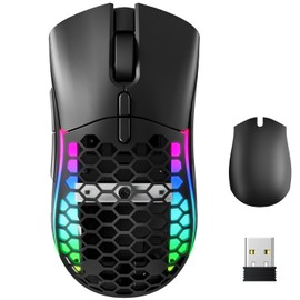 ELECGO Wireless Mouse, Bluetooth Mouse 2400 DPI with 2 Side Buttons, Dual Modes 2.4G Wireless/5.2 Bluetooth, Ergonomic Design & Replaceable Shell, RGB Light Wireless Mouse for PC, Laptop, Gamer
