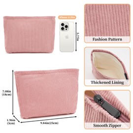 XoeLLe Cosmetic Bag Small Pack of 2 Small Cosmetic Bag for Women Corduroy Cosmetic Bag Small Makeup Bag Toiletry Bag with Zip Travel Cosmetic Organiser, Blue and pink, Daily