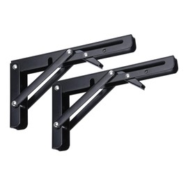 Highdecora Folding Shelf Bracket, 2 Pcs Heavy Duty Foldable Shelf Bracket Metal Wall Mounted Foldable Triangle Support Bracket for Table DIY Work Bench (Black, 14 inch)