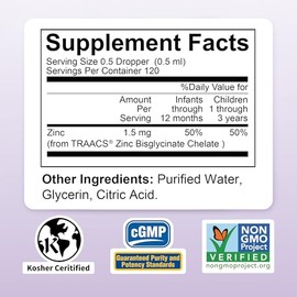 Nature's Nutra Happy Zinc, 2 Fl. Oz (60ml), Premium Baby and Infant Liquid Drops, Toddlers Kids Children Multivitamin Supplement, Antioxidant, High Bi