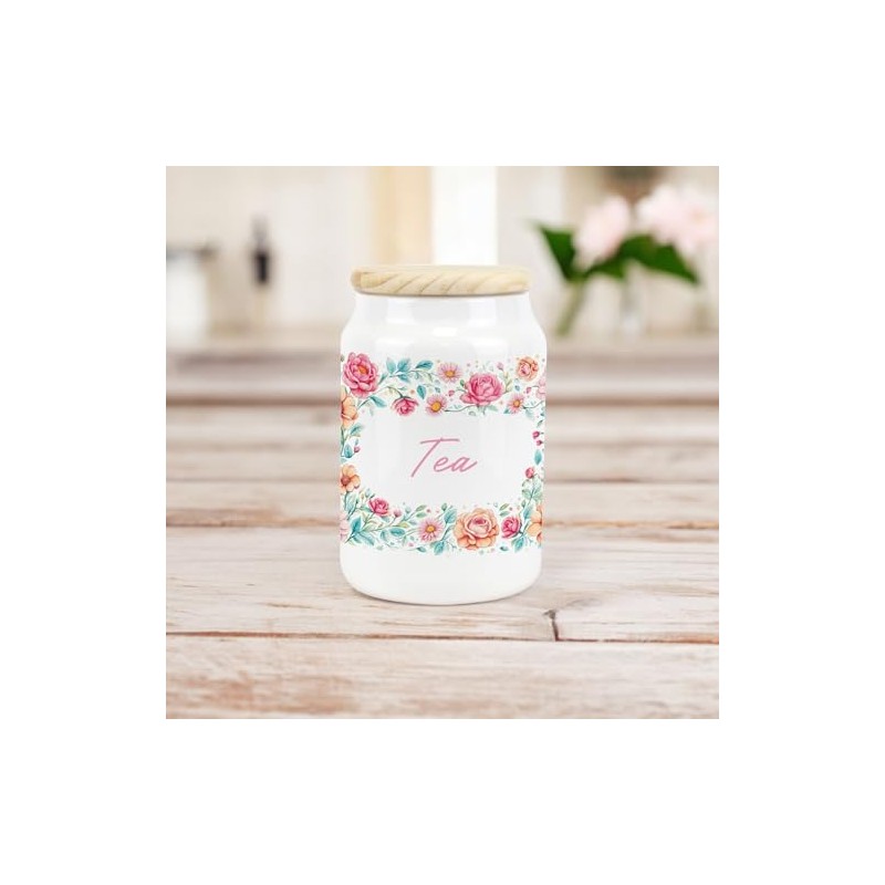 Purely Home Flower Border Ceramic Decaf Tea Storage Canister -