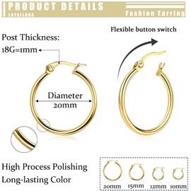 Morfetto Stainless Steel Rounded Small Hoop Earrings Set for Women Cute Huggie Earrings Nickel-Free 10 mm - 20 mm, Stainless Steel