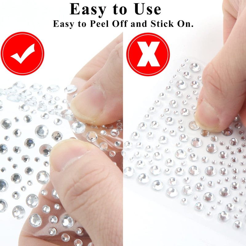 KIMOBER 325pcs Clear Rhinestone Stickers,Self Adhesive Bling Gems Embellishment Stickers